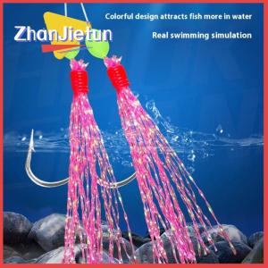 zhanjietun 1Pc 6 Hooks Saltwater Rigs 6 String Hooks Flasher Mackerel Feather Fishing Bait Rigs Sea Fishing Lures Mackerel