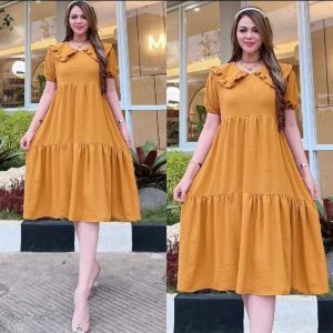 Daster midi susun crinkle pompom bintang Dress crinkle pompom