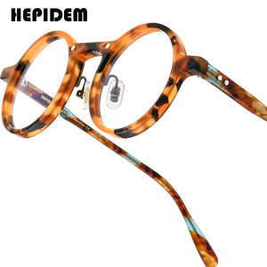 HEPIDEM Acetate Kính nữ mới cổ điển Kính Tròn Khung nam Nhật Bản handmade Kính Retro trong suốt kính mắt cho mắt 9244