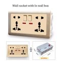 Universal Wall Socket With LED Light Switch 146 Type Dual 5 Holes Socket Gold PC Panel 13A 250V Universal Standard Power Wall Outlet Socket With USB Port 2.1A Dual USB Charger. 