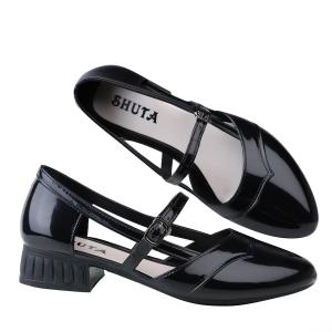 New Womens pointed-toe stylish black shoes rubber non-slip 3cm waterproof trendy black shoes suitable for work attire 095523