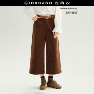 Giordano Women Half elastic waist cropped corduroy pants Free Shipping 18426908