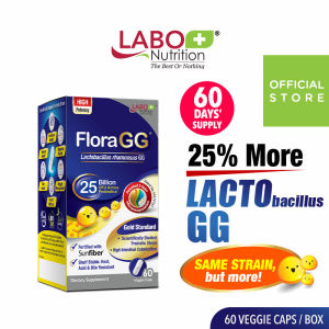 LABO Nutrition FloraGG 25 Billion CFU Lactobacillus rhamnosus GG Probiotics with Sunfiber for Immune Recovery Digestion Gut Skin Health Weight Slimming & Bowel Movement Supplement • Made in Japan •  60 Capsules