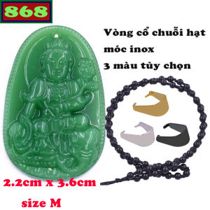 Mặt dây chuyền Phật Phổ hiền đá xanh 2.2 x 3.6 cm 3.2 x 5 cm kèm vòng cổ hạt chuỗi đá đen + móc inox Phật bản mệnh