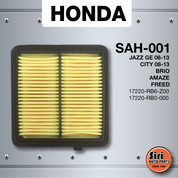 ไส้กรองอากาศ HONDA Jazz GE 08-13 / City 08-13 / Brio / Amaze / Freed / Mobilio ฮอนด้า แจ๊ส ซิตี้ บริโอ้ อแมส เบอร์ 17220-RB6-Z00 / 17220-RB0-000 (SAH-001)