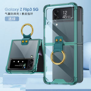 Z Flip 3/Z Flip 4 Clear Case Frame with Ring Holder Phone Cover Casing