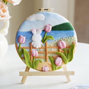 PhotoCustom Wool Painting And Embroidery Frame Kit Little Rabbit Modern Diy Felt Crafts Set Felt Needle Home Decoration