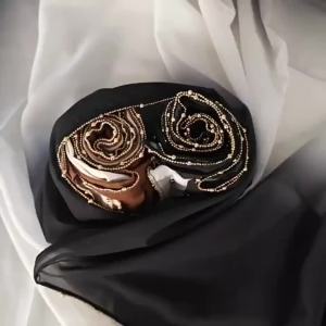 Cross-Border New Hot-Selling Chain Edge Gradient Pearl Chiffon Versatile Long Scarf Wrinkle-Resistant Flowing Simple Malay Headscarf