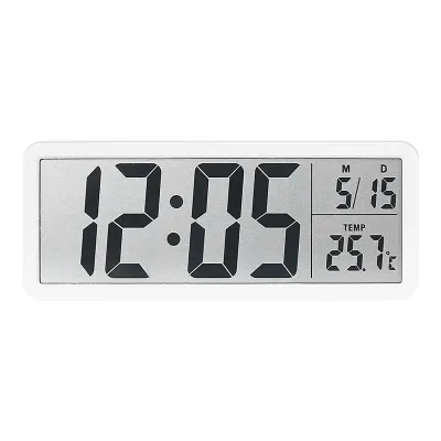 FCBattery Powered LCD Digital Wall Clock Time Week Date & Temp Display Desktop Table Clock 12/24H LCD Clock for Bedroom Home Decor
