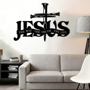 Metal Jesus Wall Art Ornament Christian Wall Hanging Decoration Religious Symbol with Cross