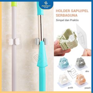 Gantungan Sapu Dan Pel Cantelan Hook Tempel Dingding Kamar Mandi Holder Penjepit Gagang Sapu Pel Alat Rumah Tangga Serbaguna