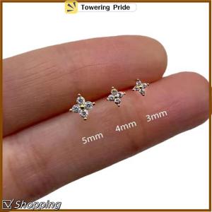 [Towering Pride] 3Pcs set Four Petals Zircon Flower Stud Earrings Set For Women Small Classic Versatile Earrings 3 4 5mm