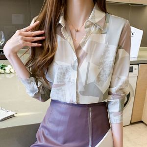 Tianshun Womens Printed Shirt OL Work Suit Casual Daily Korean Fashion Shirt Top