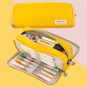 Pencil Case Large Space Storage 3 Compartment Pouch Double Side Opened Student Stationery Desk Organizer School Supplies