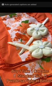 Received 4 items ito ay 2 PCS BIG CURTAINS pampinto o bintana at 2 PCS CUTE FLOWER TIE - Standard Size or 60x70 inches or 6ft for Door and Window