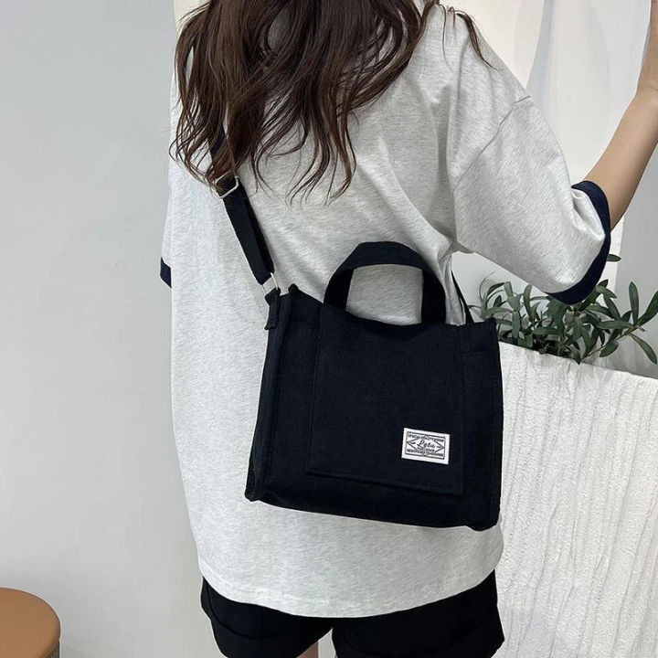 Women Corduroy Zipper Shoulder Bag Small Cotton Canvas