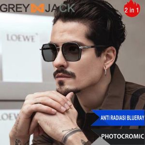 Grey Jack Kacamata Antiradiasi Blueray Photocromic Metal Style Aviator Kekinian Fashion Pria dan Wanita 10102