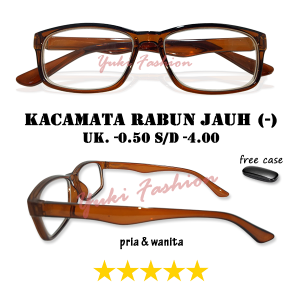 FREE KOTAK - Kacamata Lensa Minus -0.50 Sampai -4.00 Transparan Pria dan Wanita Dewasa Frame Coklat Kotak Stylish Fashionable Kacamata Minus (-) Rabun Jauh Model Terbaru Murah Trendy Korean Style High Quality Import