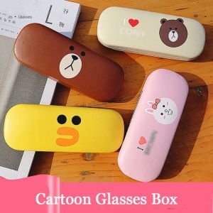 REEBO Portable Cute Bear Square Eyewear Bag PU Leather Women Cartoon Glasses Box Eyeglass Hard Box Spectacle Case Reading Glasses Case