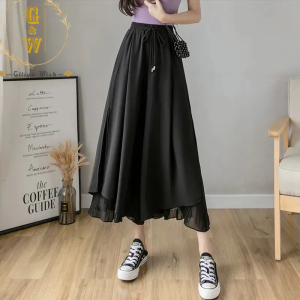 Glliya Wish Chiffon Wide Leg Pants Women Korean Style High Waist Pants Loose Nice Cents Pants