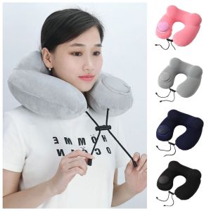 STMEN ผ้าไหมน้ำแข็งน้ำแข็ง หมอนเดินทางรูปตัวยู นุ่มนุ่มๆ เป่าลมได้ หมอนรองคอ สะดวกสบายๆ ประหยัดพื้นที่มาก กดเพื่อขยายหมอน ฤดูร้อนฤดูร้อนฤดูร้อน