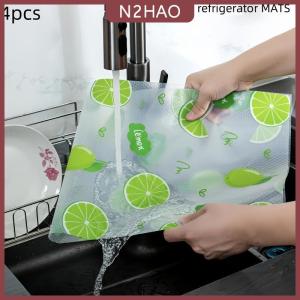 N2HAO 4pcs không thấm nước tủ lạnh lót thiết lập độ ẩm-proof không trượt có thể giặt tái sử dụng EVA chất liệu Tiểu Thuyết chanh mô hình