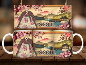 South Korea Souvenir Mug 11oz with Gift Box – Vintage Design Ceramic Coffee Mug | Travel Souvenir Gift