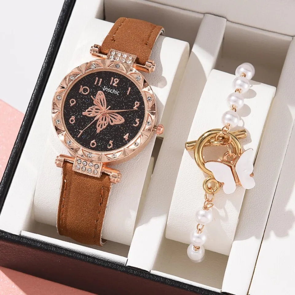 PCS ladies watch with bracelet set for women Bracelet watch for women  Quartz Wristwatch Leather watch original branded Luxury Women Casual  Watches