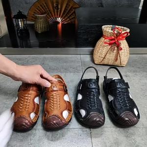 G7 Mens Sandals Genuine Leather Summer Cowhide Beach Shoes 2025 New style non-slip rubber sole driving sandals for dads 7/7