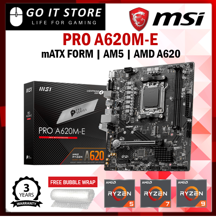 MSI PRO A620M-E WIFI AM5 mATX Gaming Motherboard + AMD Ryzen 7000