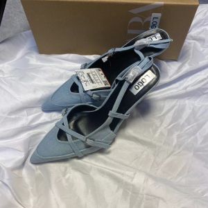 Summer New Denim Fabric Pointed Toe Wrap High Heels Womens Fashion with Strip Stiletto Heel Womens Sandals Women