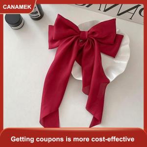 【CANAMEK】 Nơ ruy băng kẹp tóc mũ nón đơn giản thanh lịch satin mùa xuân Clip cố định kẹp tóc retro bên mũ Phụ kiện tóc đỏ