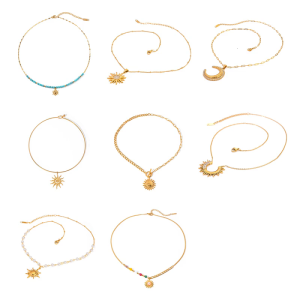 Ngọc Trai Thanh Lịch Chuỗi vòng cổ Với Mạ Mặt dây chuyền hình mặt trời Thép Không Gỉ Thiết Kế Mặc Giản Dị Phong Cách Trang Phục