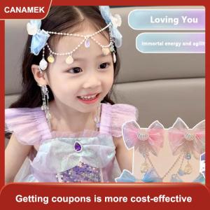 【CANAMEK】 Phim Hoạt Hình Cô Gái Tóc Clip trẻ em Nàng Tiên Cá Công Chúa Ngọc Trai rìa màu hồng tím Bow trán chuỗi kẹp tóc Cổ Tích móc tai phụ kiện