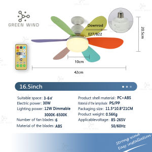 GREEN WIND Small Ceiling Fan With Light Remote Control Simple Fan Lamp Mini Ceiling Fans Cooling Sudden-stop Protection