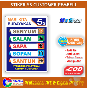 Stiker 5S customer senyum salam sapa sopan santun sticker standard pelayanan pembeli toko kantor dll