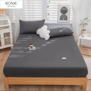 [Stock Clearance] Hello Bobo 100% Cotton Fitted Bedsheet Set Bean Red Grey Blue Green Super Single Queen King Plain Color Modern Bedding Set Cadar Sarung Bantal