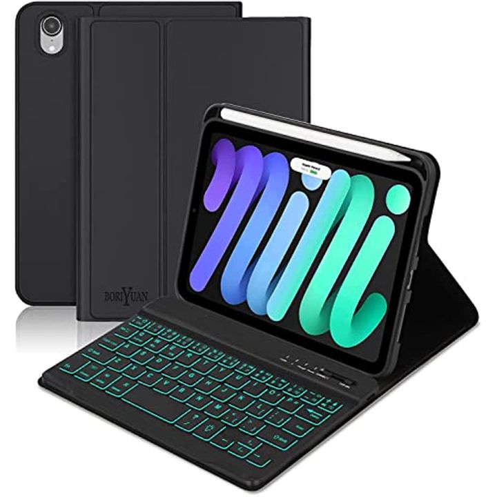 iPad Mini 6 Keyboard Case 2021, 7 Colors Backlit Detachable Keyboard Slim Folio Smart Cover for