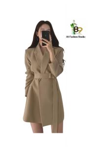 NEW [Ready Stock] New KOREAN Retro Womens Slim Fit With Belt Long Blazer High Quality OL Suit Coat Jacket Business Long Blazer Dress
