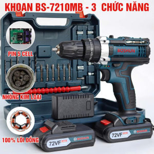 Máy khoan pin boshun 72VF 3 chức năng có búa - Máy bắn vít Boshun đầu kẹp 10mm tặng kèm bộ phụ kiện 24 Chi tiết cao cấp