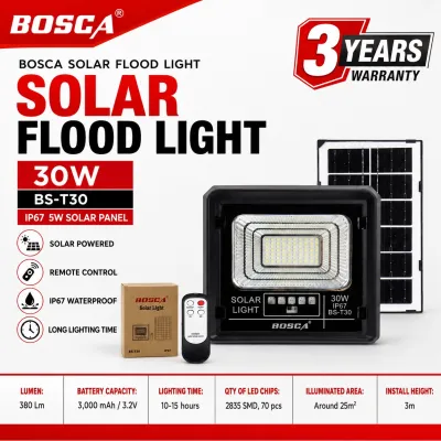 BOSCA 3 Year Warranty 30W Solar Led Outdoor Flood Light Street Lamp IP67 Waterproof With Remote BS-T