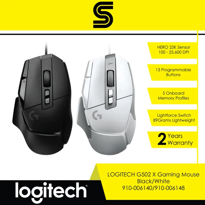 LOGITECH G502 X Gaming Mouse - Black/White - 910-006140/910-006148