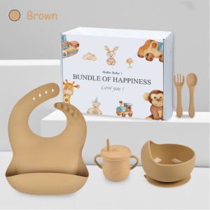 Mumystation 5pcs/set peralatan makan bayi silicon peralatan makan mpasi bayi lengkap celemek bayi Waterproof