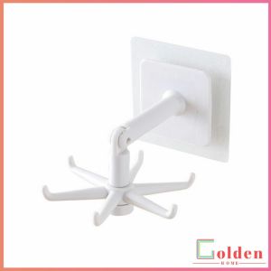 Golden ที่แขวนติดผนัง 6 แฉก ตะขอติดเพดาน ติดผนัง ขอเกี่ยวหมุนได้ 360 ° Hexagonal self-adhesive hook