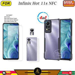 Paket 4in1 Case Infinix Hot 11s NFC Softcase Shockproof Transparan Casing