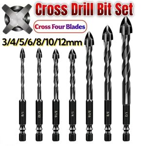 4 Edge Cross Drill Bit Set Tungsten Steel Carbide Point Matibay Sulit Wear Resistant Universal For Hand Electric Drill Fits Ceramic Granite Tile Wood Plastic