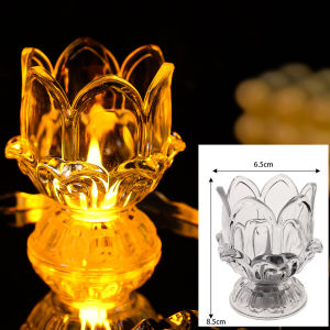 Lotus LED Electronic Candle Lamp Battery Powered Warm Light Ramadhan Candlestick Base Transparent Tulip Bedside Night Light Home Decor