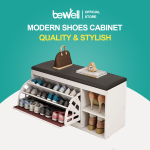Bewell Shoe Cabinet with Seat Cushion Wooden Shoe Locker Table Tipping Bucket Shoe Cabinet