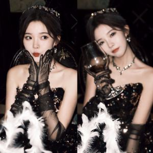 TKNUS Breathable Party Gloves Anti-UV Cosplay Gloves Crystal Transparent Women Driving Gloves Bride Wedding Gloves Sun Protection Mittens Long Gloves