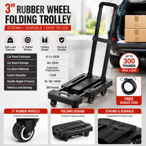 Hakimi Foldable trolley with a load capacity of 300kg. Flat trolley. Portable and extendable with wheels